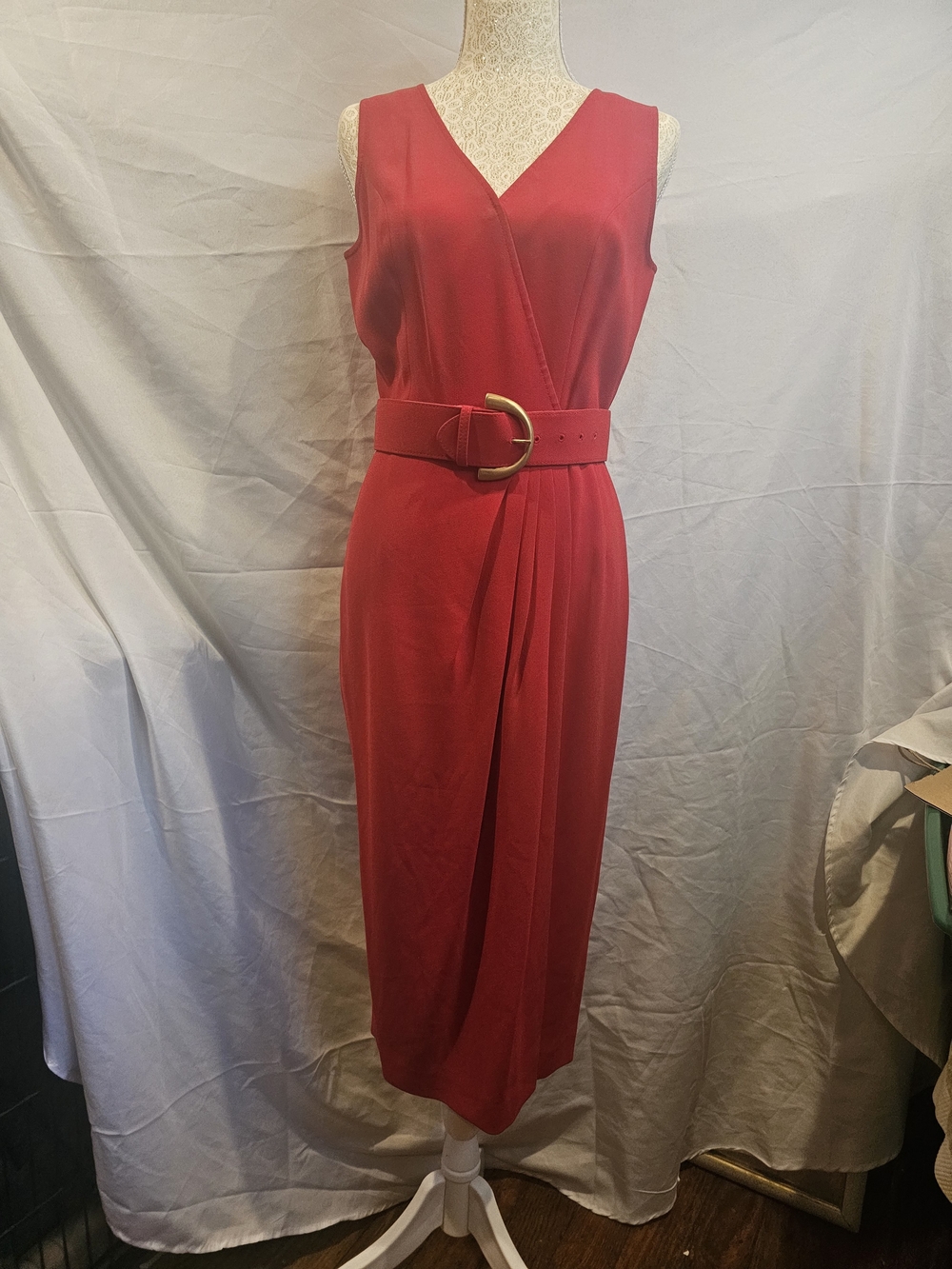Liz Claiborne Red Sleeveless Wrap-Style Dress with Belt